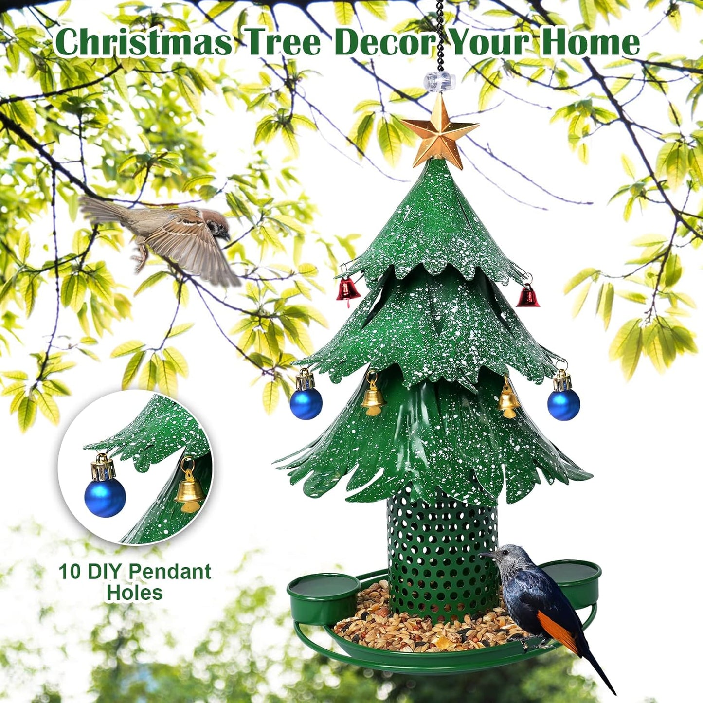 Christmas Tree Bird Feeders for Outdoor, Metal Hanging Outdoors, Wild Bird Feeders Cardinal as a Great Gift for Bird Lovers.Christmas Decorations