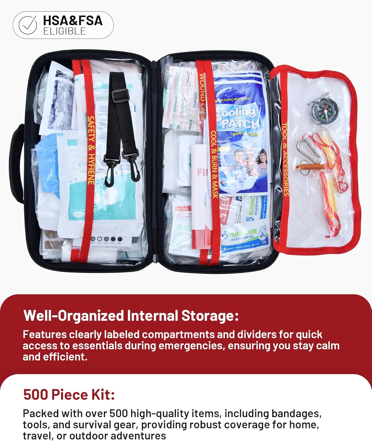 500 Pcs First Aid Kit for Home/Car/Travel/Camping/Businesses, Waterpro