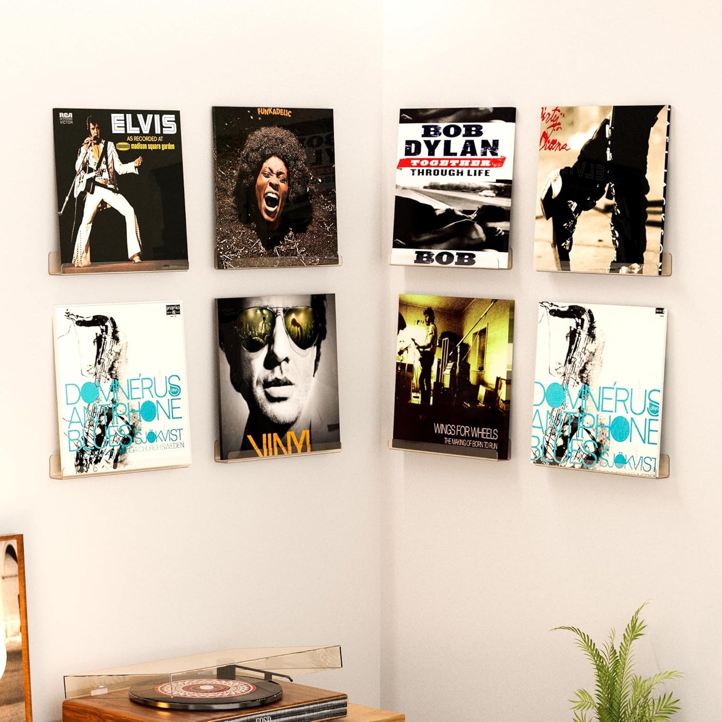 upsimples 8 Pack Vinyl Record Wall Mount Shelves, 12" Vinyl Holder for Album Record Storage & Display, Clear Acrylic Floating Shelves for Wall Decor, Kids Bookshelf, Magazine Rack, Picture Ledge | Vinyl Holder, Album Record Storage, Display, Wall Decor, K