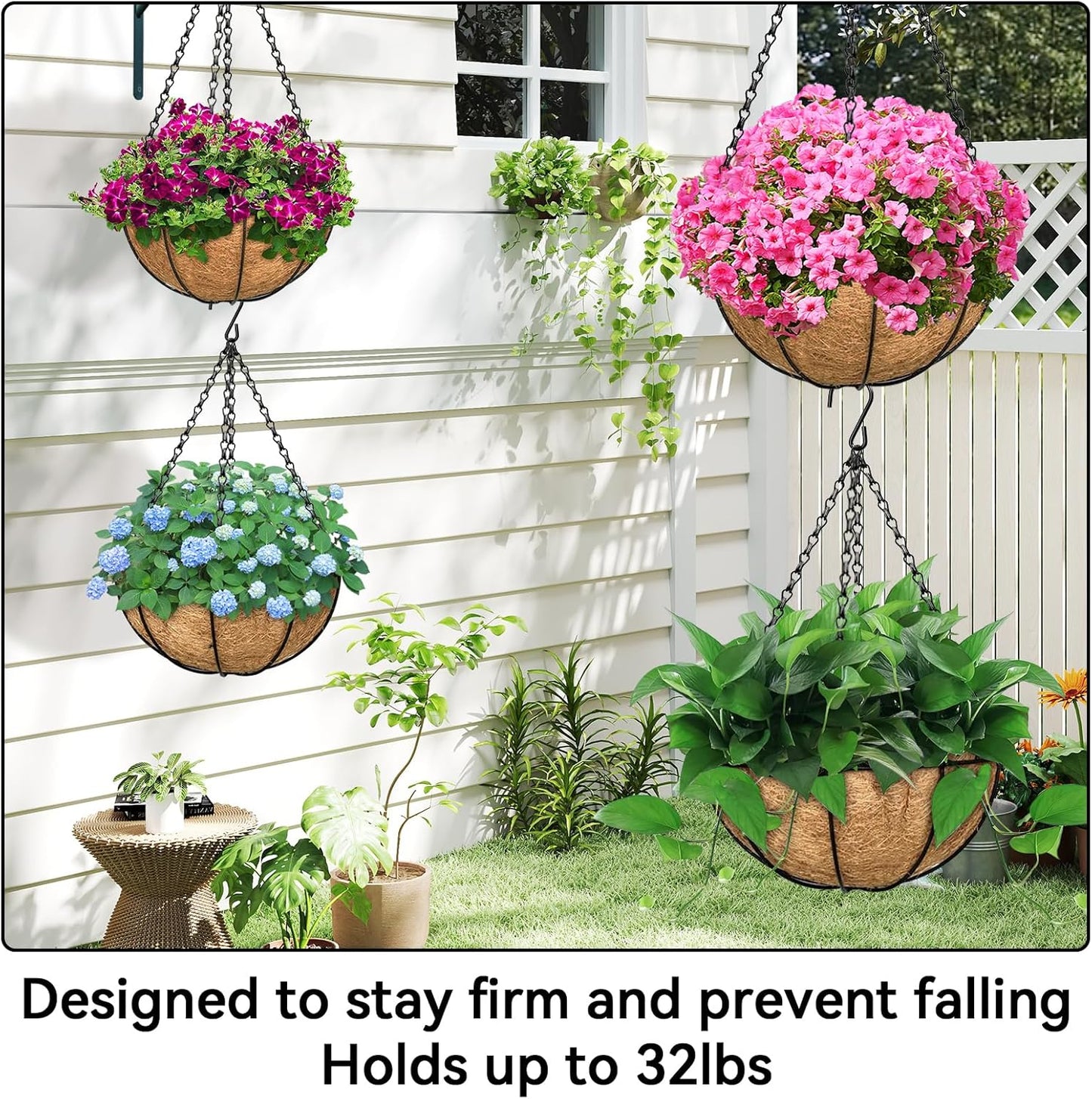 ZeeDix 4 Pack, 24 Inch Hanging Basket Chain with Hooks, Black Metal Planter Flower Pot Chain for Hanging Plants, Adjustable Replacement Chain for Lanterns, Bird Feeders and Flowers