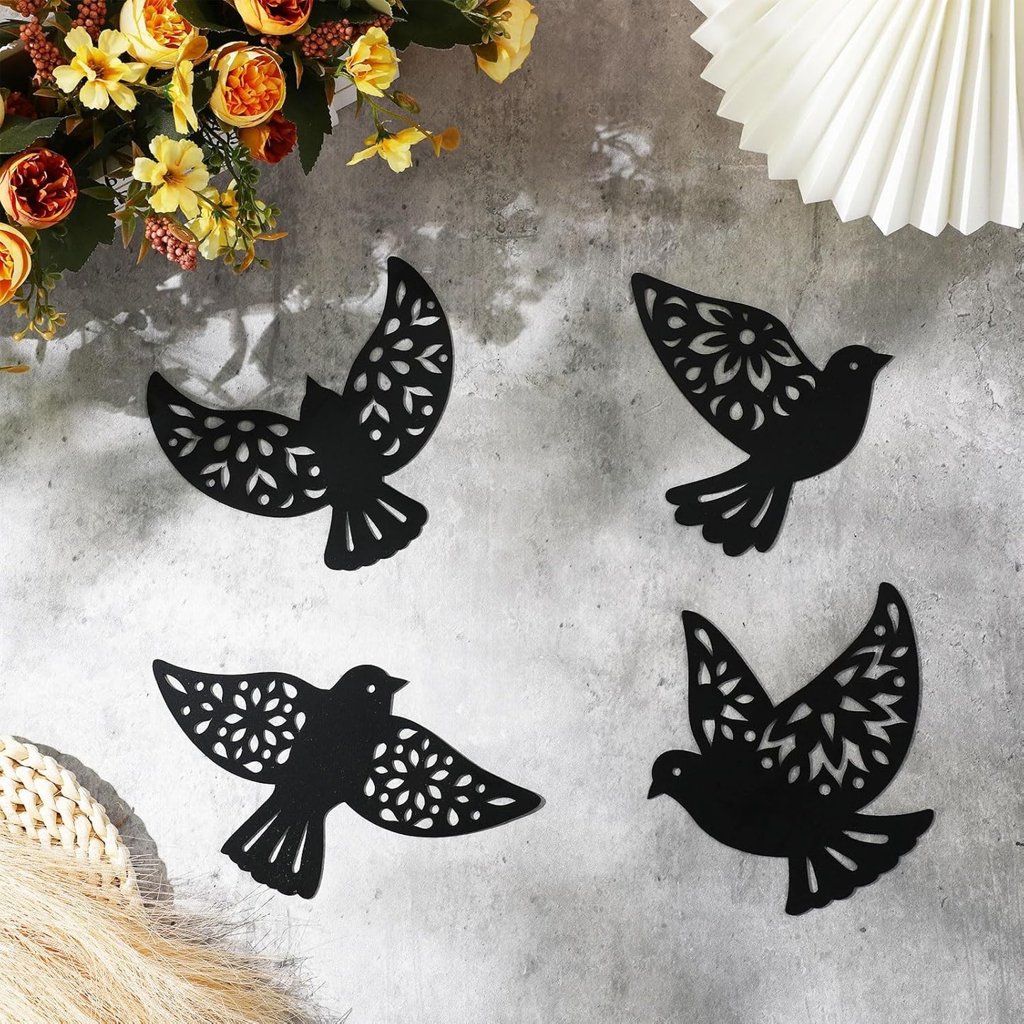 Capoda 4 Pcs Metal Bird Wall Art Flying Bird Wall Decor Birds Sculpture Silhouette for Scandinavian Home Decor Office Rustic Room Patio Garden Outdoor Decoration Memorial Gift Sympathy Cemetery Grave