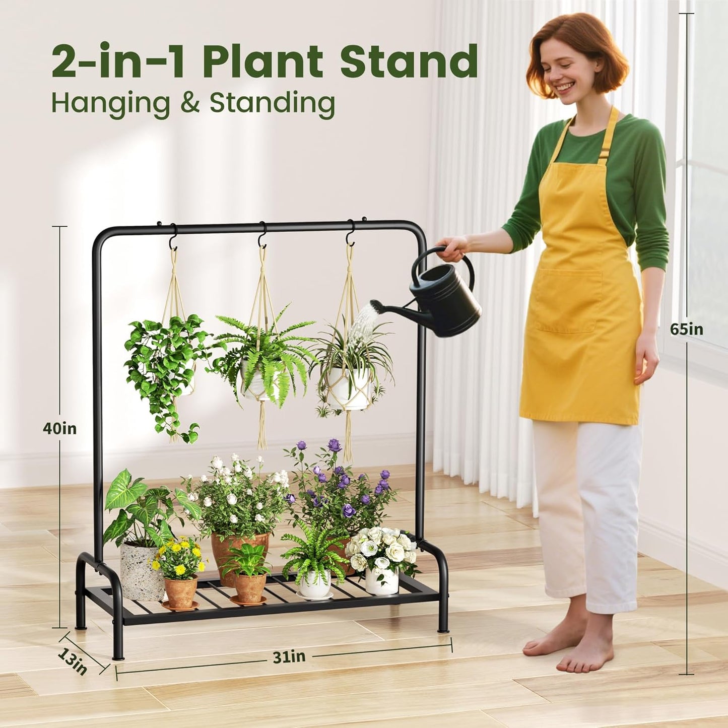 Plant Stand Outdoor Tall 40'' Plant Shelf For Patio Metal Plant Rack F