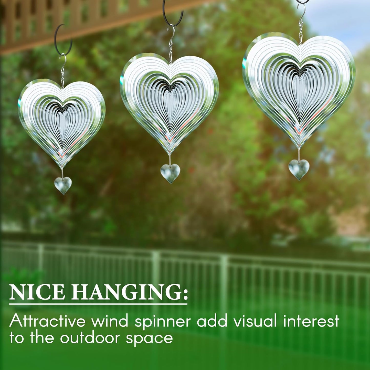 3 Pcs Heart Wind Spinner, 8 In Bird Deterrents for Outside, 3D Metal Wind Spinners for Deterrent to Scare Birds Away from Yard Patio Farm,Stainless Steel Reflective Winds Spinners Outdoor Garden Decor