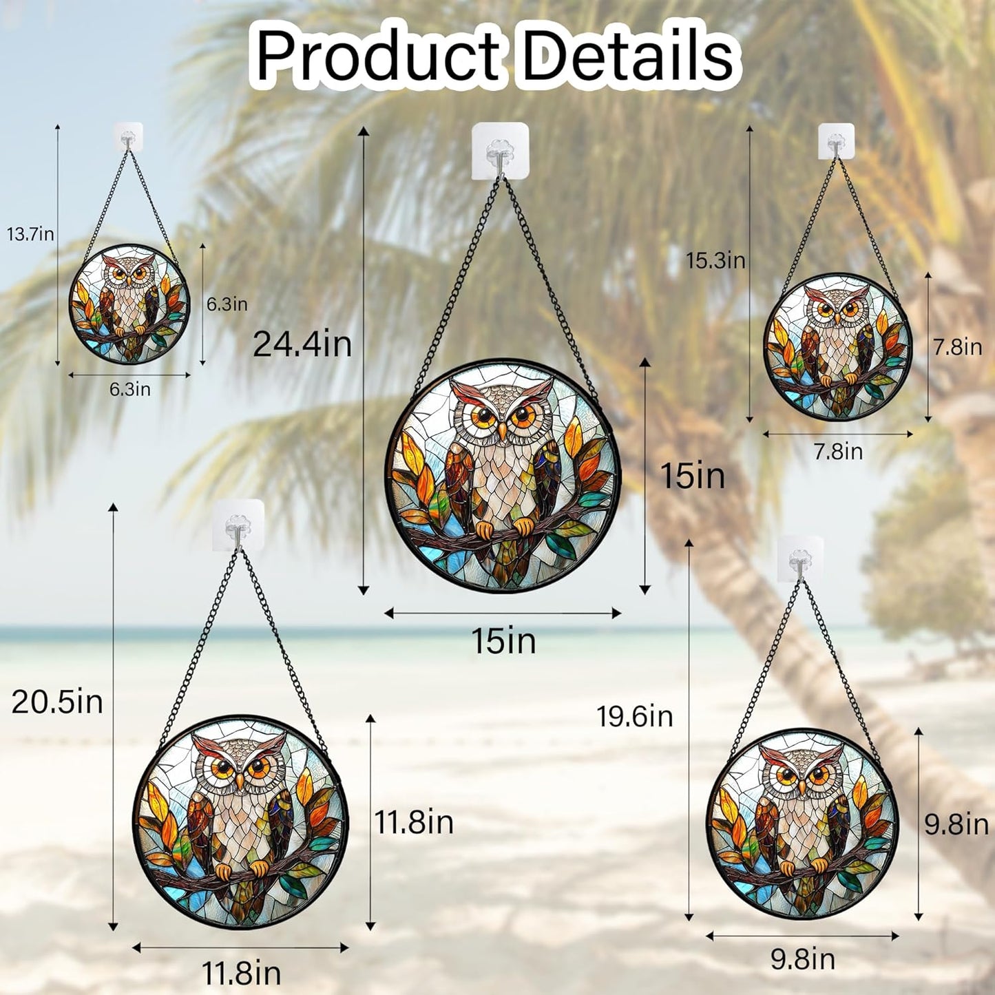 Stained Glass Window Hanging, Owl Colorful Leaves Birds Sun Catchers Diamond Glass Panel Hangings Suncatcher Decor for Birthday for Women, Men, Wife, Aunt, and Mom 7.8 in