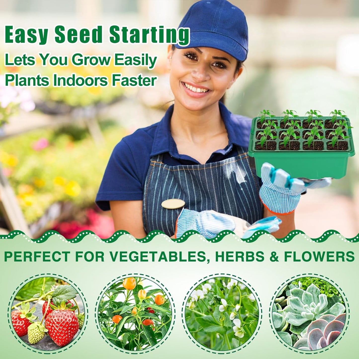 Apipi Seed Starter Tray with Grow Light & Heat Mat- 6 Pack 72 Cell Dur