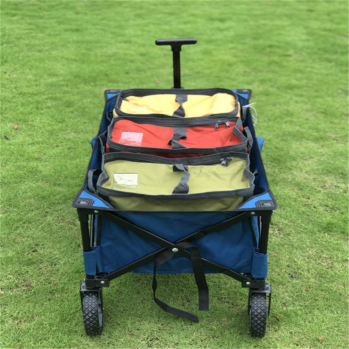 Garden Carts Portable Folding Four-Wheel Beach Hand Trailer Outdoor Camping Trolley Waterproof with Cover Picnic Camping Car Outdoor Trolley (Color : Blue, Size : One Szie) (Blue One szie)