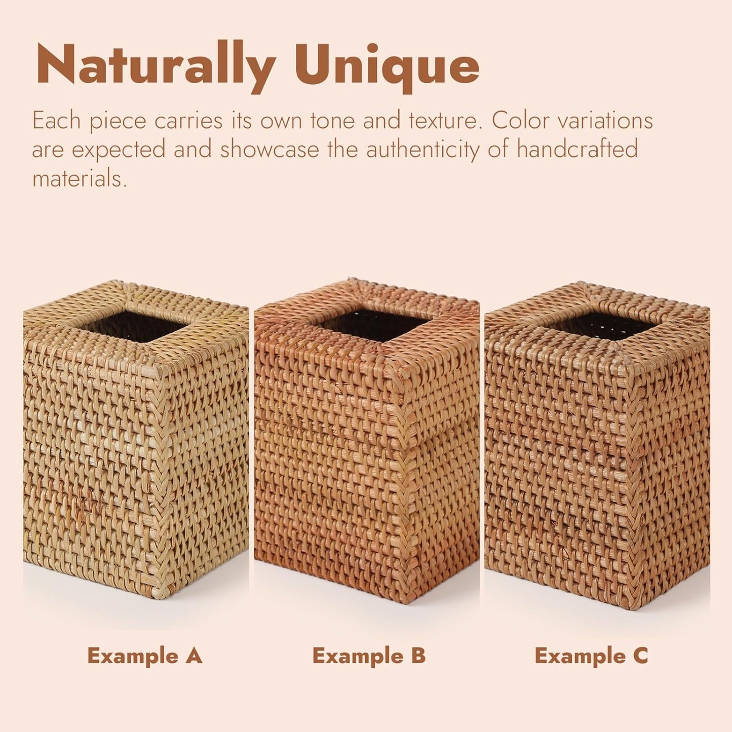 라탄 티슈 박스 커버 스퀘어, 손으로 짠 고리버들 티슈 홀더, 5.5 x 14.5 x 14.5cm(5.5 x 5.5 x