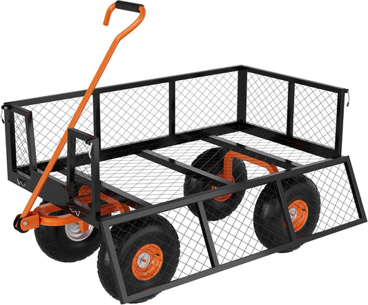 Heavy Duty 900 Lbs Capacity Steel Garden Cart, 3-in-1 Utility Metal Wa