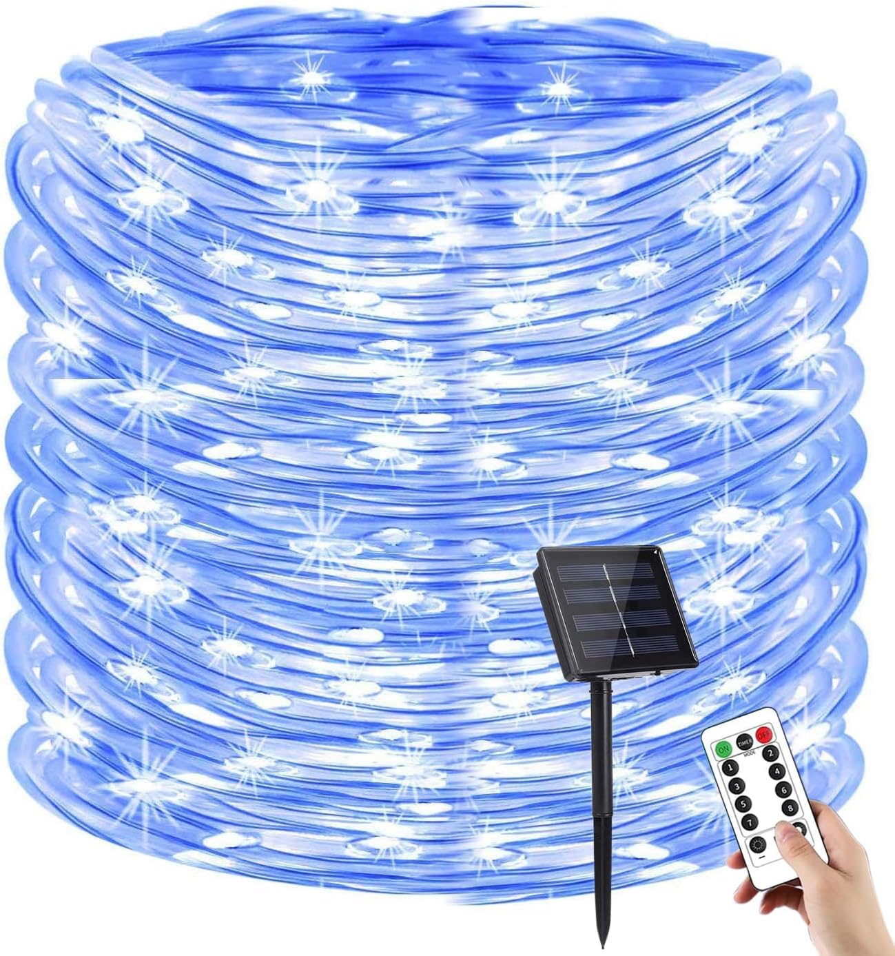 Solar Rope Lights, 300 LEDs 104ft Waterproof Outdoor String Lights with 8 Modes, Solar Powered Garden Lights for Yard, Fence, Path (Blue)