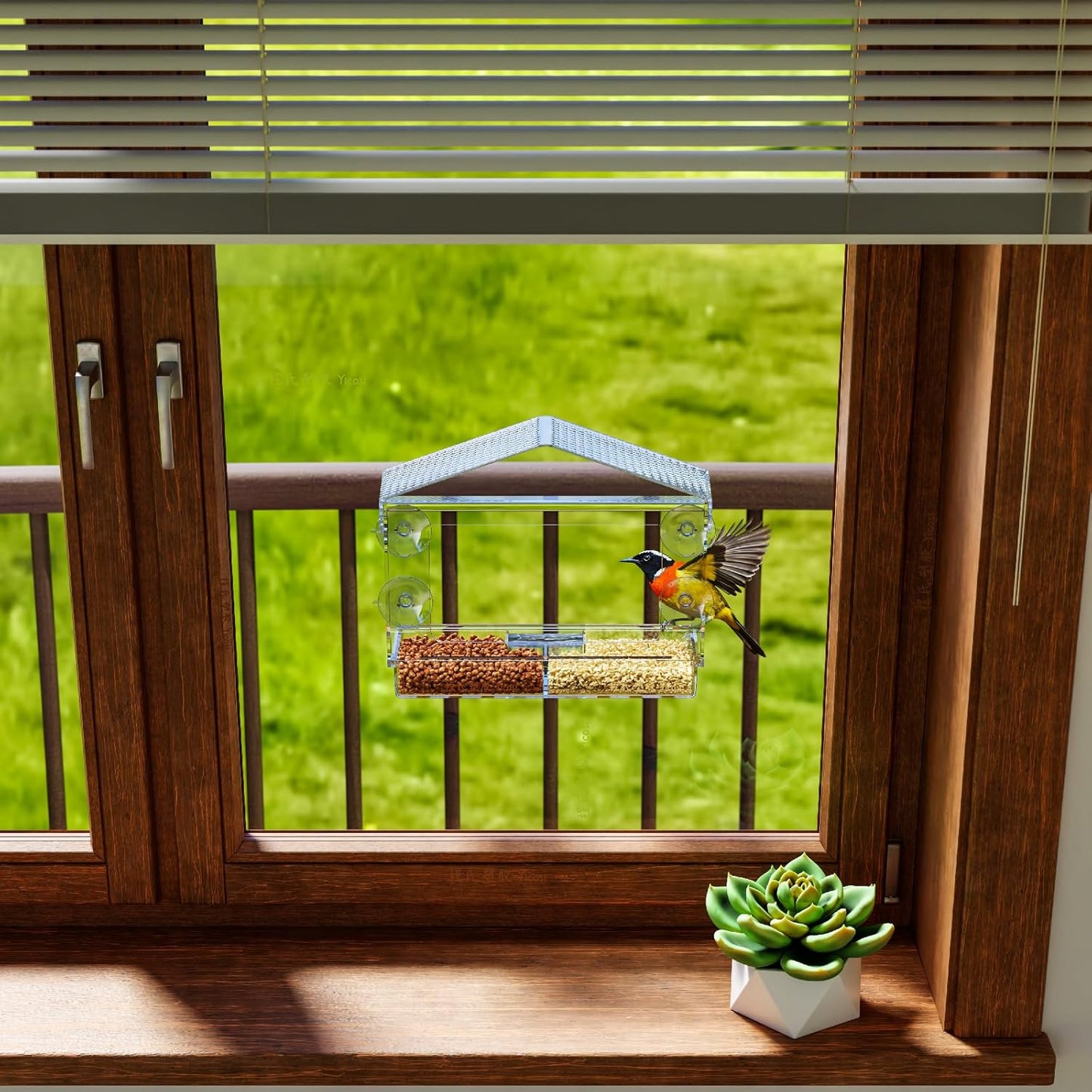 Yieach Acrylic Window Bird Feeders with Strong Suction Cups for Cats,Kid and Birds Lovers Gifts,Clear Bird Feeder for Window Viewing,Large Window Mount Birdfeeder,Birds House for Outdoors,Balcony