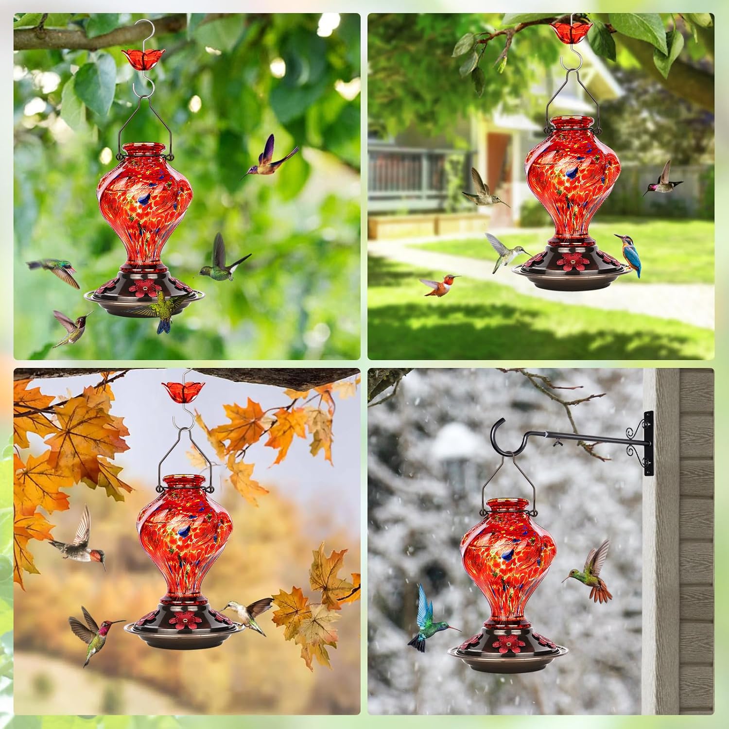 Hummingbird Feeder, BOLITE Glass Hummingbird Feeders for Outdoors Hang