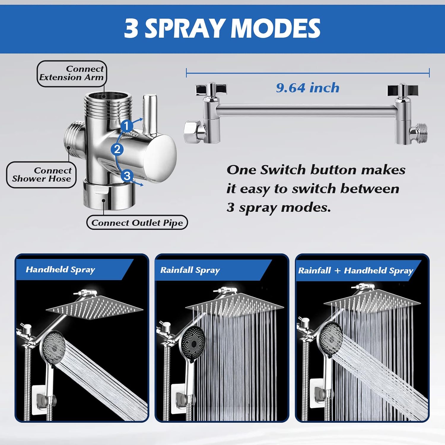Shower Head,8”Rain Shower Head with Handheld Spray Combo with 11'' Ang
