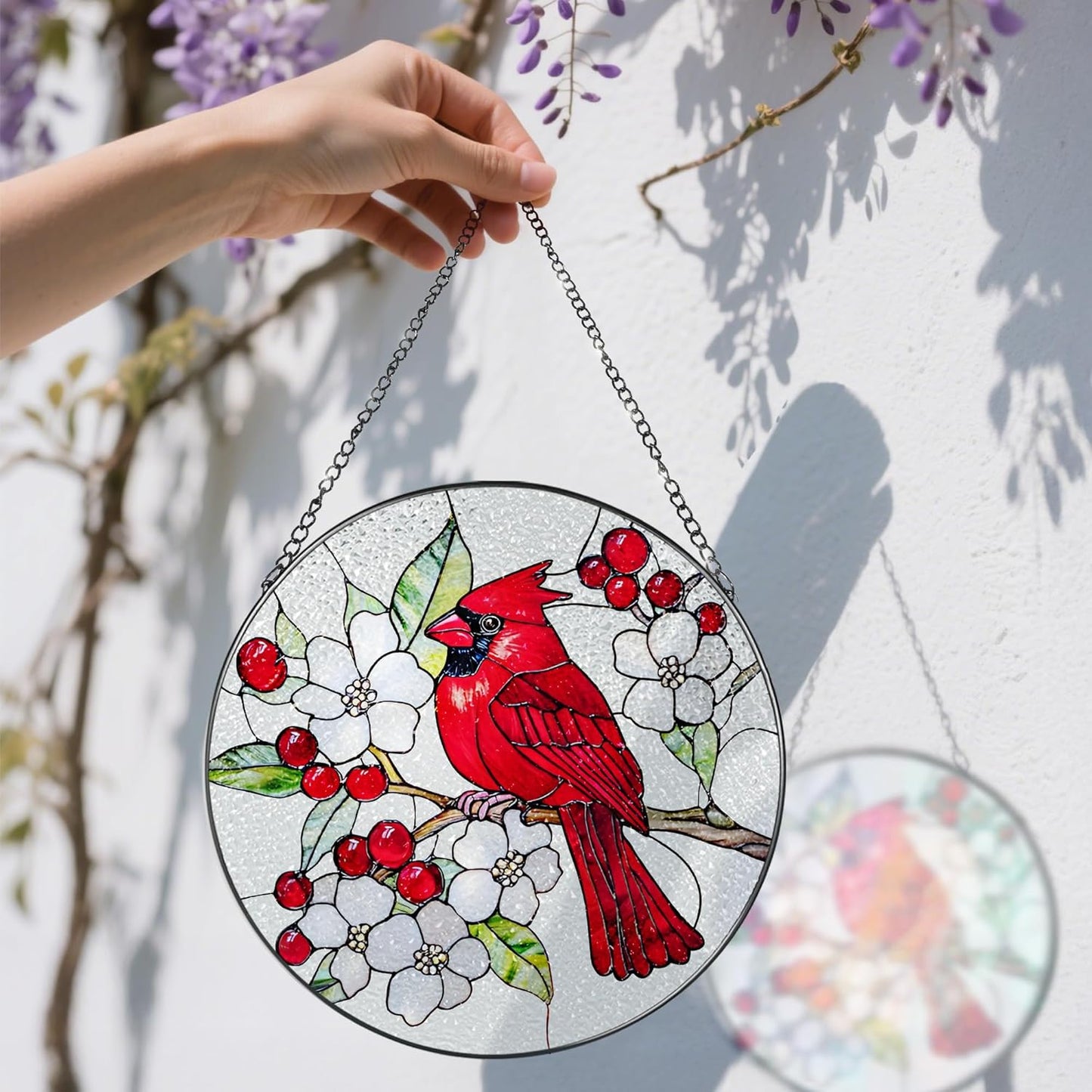 8″ Cardinal Stained Glass Suncatcher, Stained Glass Window Hanging Ornament, Red Bird Decor, Christmas Ornaments | Cardinal Memorial Gifts, Bird Lover Gift, Gifts Ideas