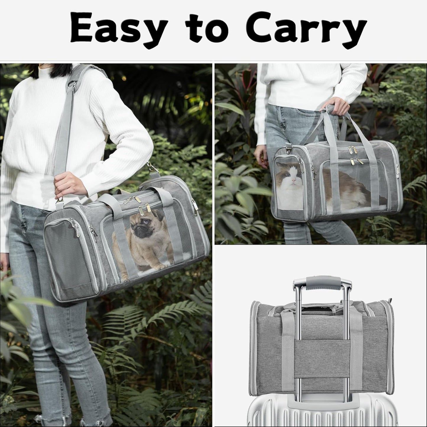 Soft-Sided Cat/Dog/Pet Carrier, Collapsible Pets Travel Carriers for B