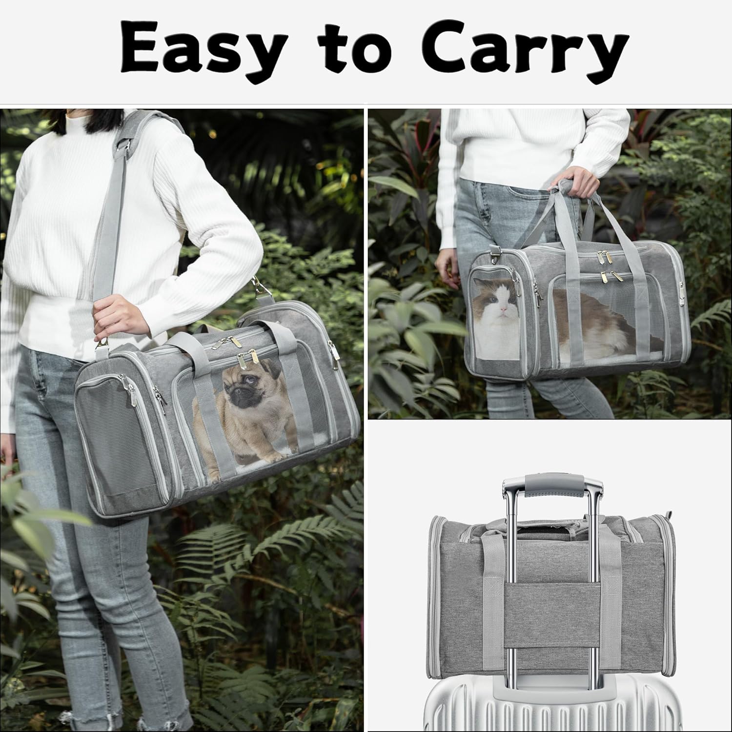 Soft-Sided Cat/Dog/Pet Carrier, Collapsible Pets Travel Carriers for B