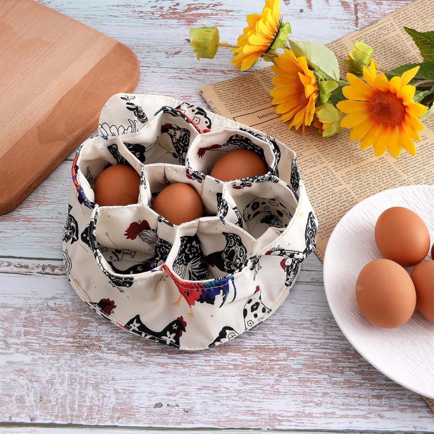 1 Pc Egg Collection Basket, Farmhouse Chicken Egg Holder with 7 Bags, 