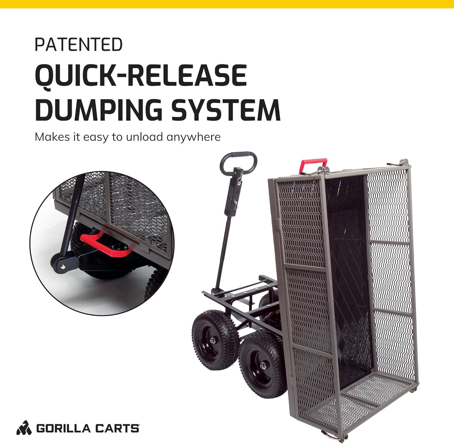 Gorilla Carts Steel Dump Cart, 5 Cu Ft Bed, 1200 lb Load Capacity, Gra