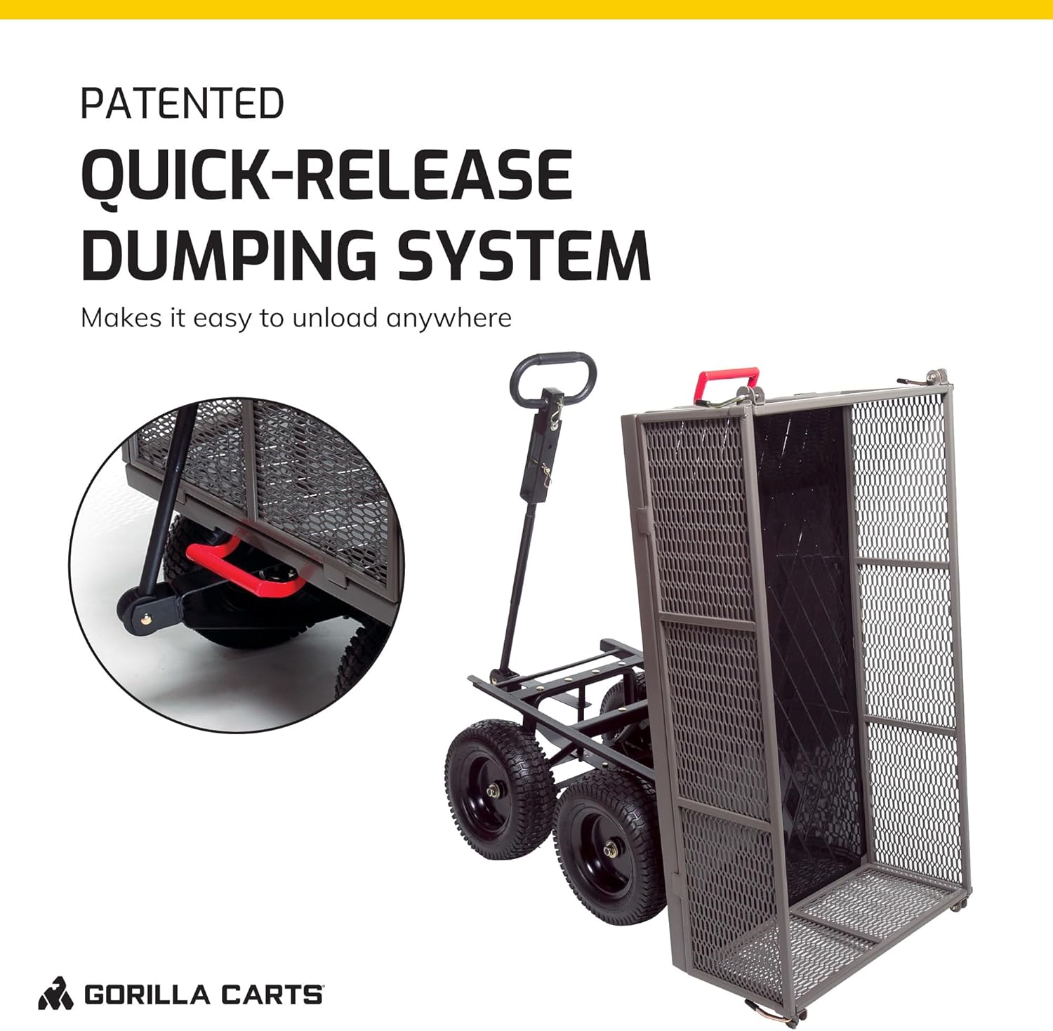 Gorilla Carts Steel Dump Cart, 5 Cu Ft Bed, 1200 lb Load Capacity, Gra