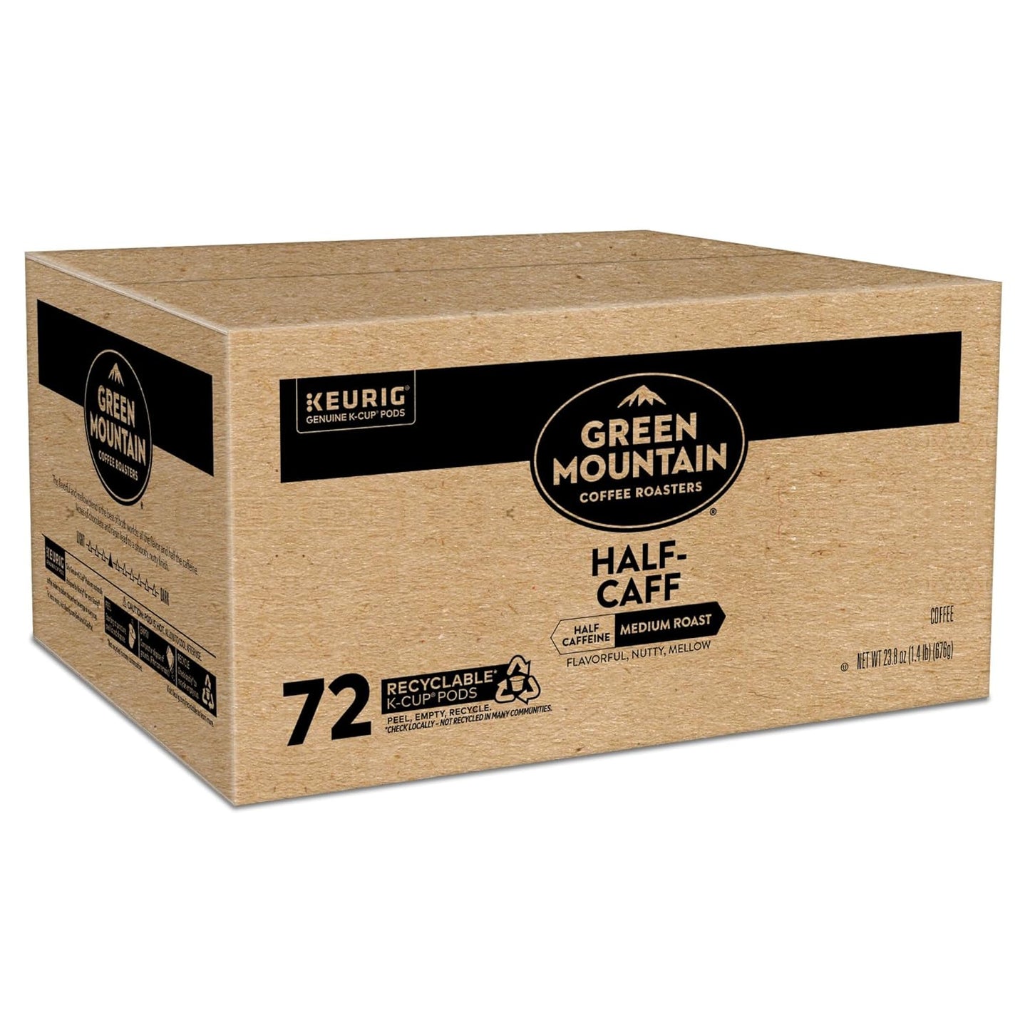Green Mountain Coffee Roasters Half Caff Keurig Single-Serve K-Cup pods, Medium Roast Coffee, 72 Count