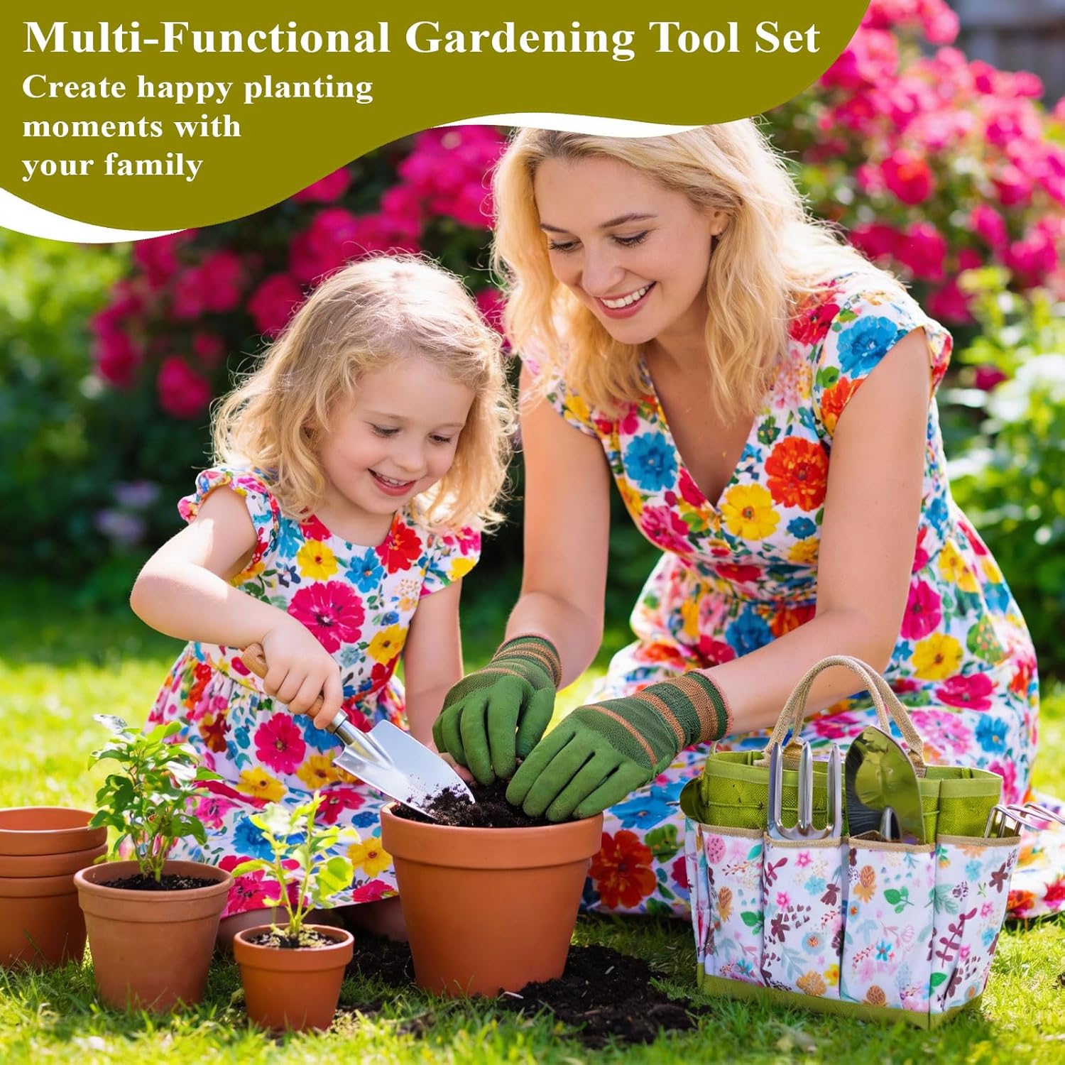15-Piece Garden Tool Set for Women, Heavy Duty Gardening Kit with Flor