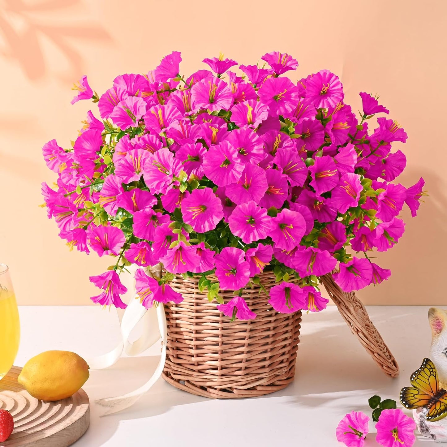 Waipfaru 24 Bundles Artificial Flowers for Outdoors Faux Plants Outdoor, UV Resistant Artificial Plants Outdoor, Silk Petunias Fake Flowers for Outside Home Decor Planter Porch Decoration, Rose Red
