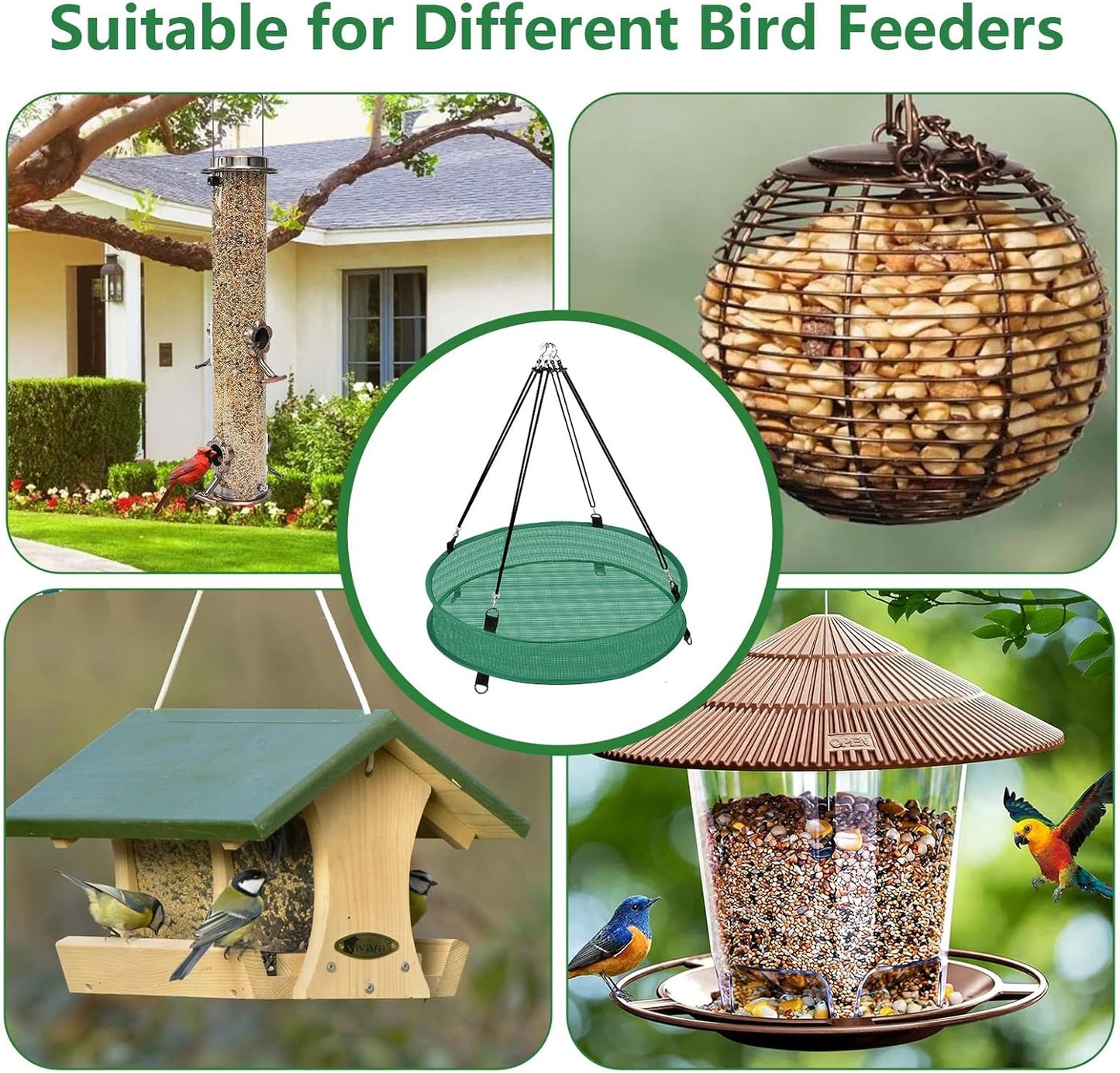 2Pcs Bird Seed & Shell Catcher Tray for Hanging Bird Feeder Platform, Birdseed Hoop for Outdoor Garden Hanging Tray (Green, 20inch)