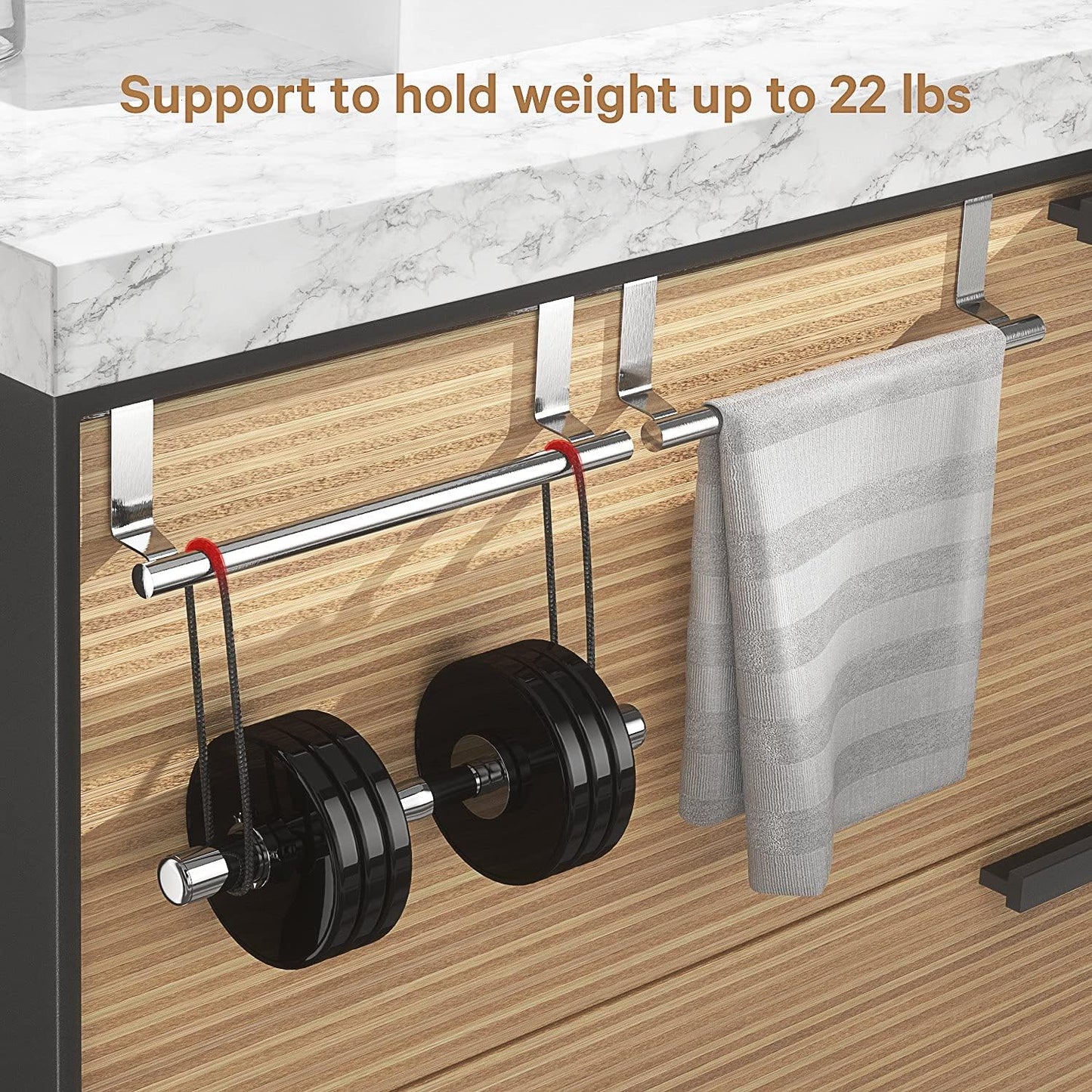 Stainless Steel Over Door Towel Rack Bar Holders for Universal Fit on Over Cabinet Cupboard Doors 2 Pack (Sliver)