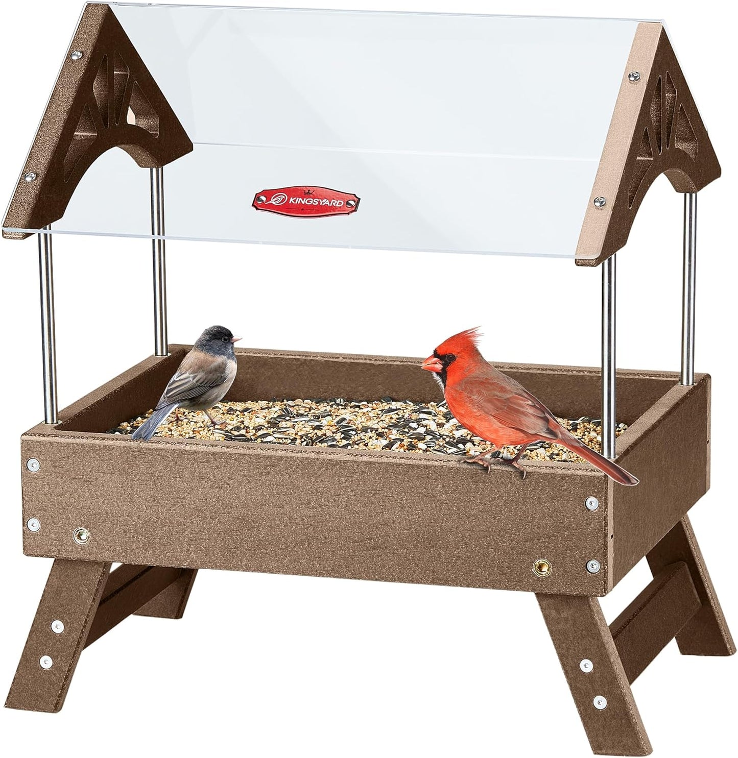 Kingsyard Ground Bird Feeder for Outdoors - Recycled Plastic Platform 