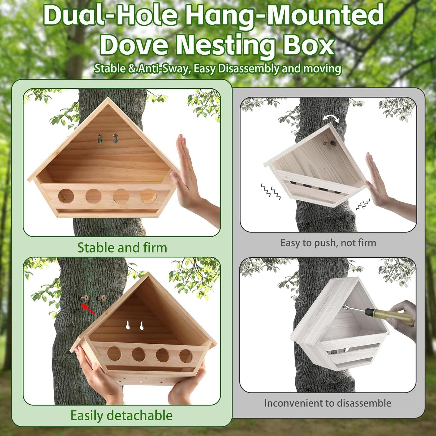 Dove Bird House for Outside, 14" L x 10.2" H x 5.3" W Mourning Dove Nesting Box, Pigeon House with 2 Preset Mounting Holes - Easy to Install & Remove