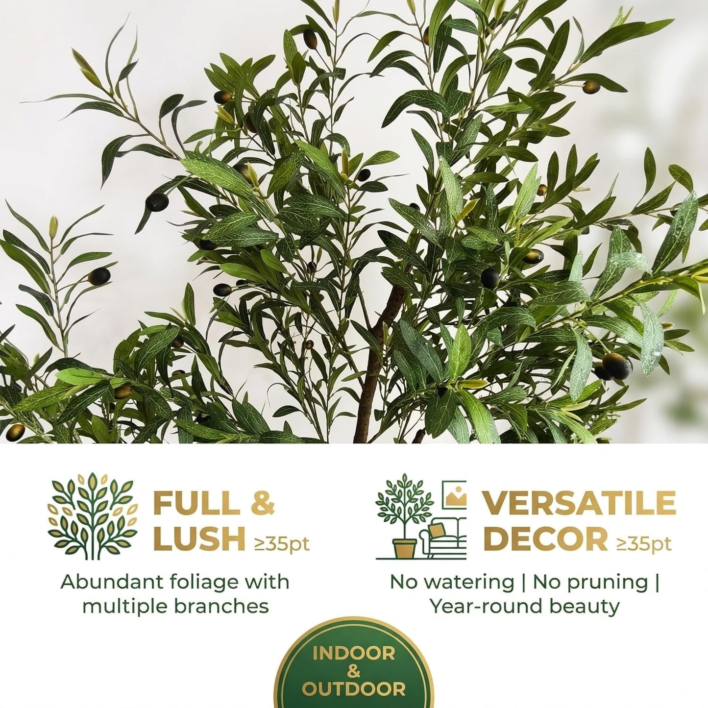 Artificial Olive Tree 7ft with Realistic Leaves, Dewdrops and Olives, Full and Grand Design Faux Tree with Sturdy Base for Indoor Outdoor Office Decor (Without Dewdrops)
