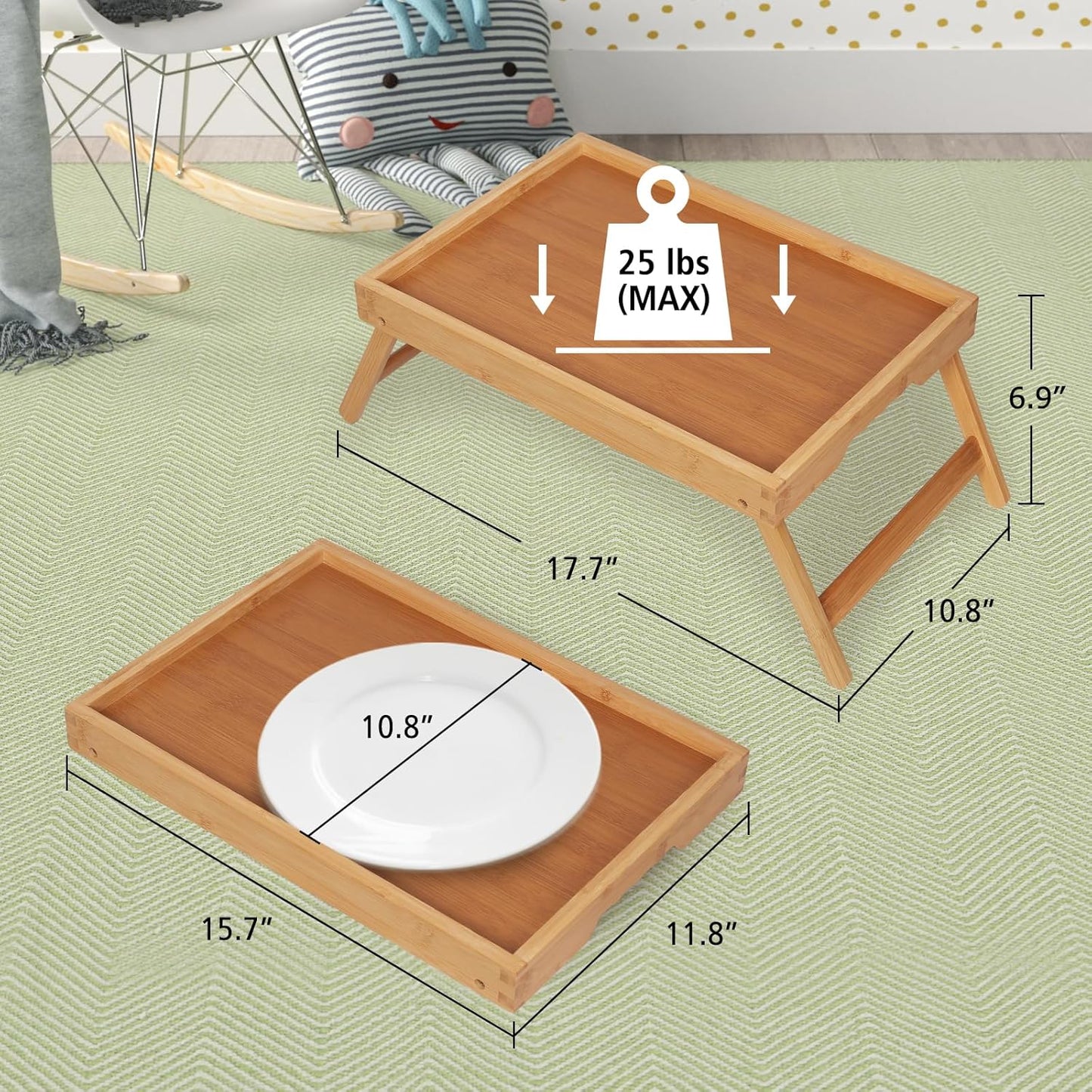 Artmeer Bed Tray Table with Folding Legs,Bamboo Breakfast in Bed for T