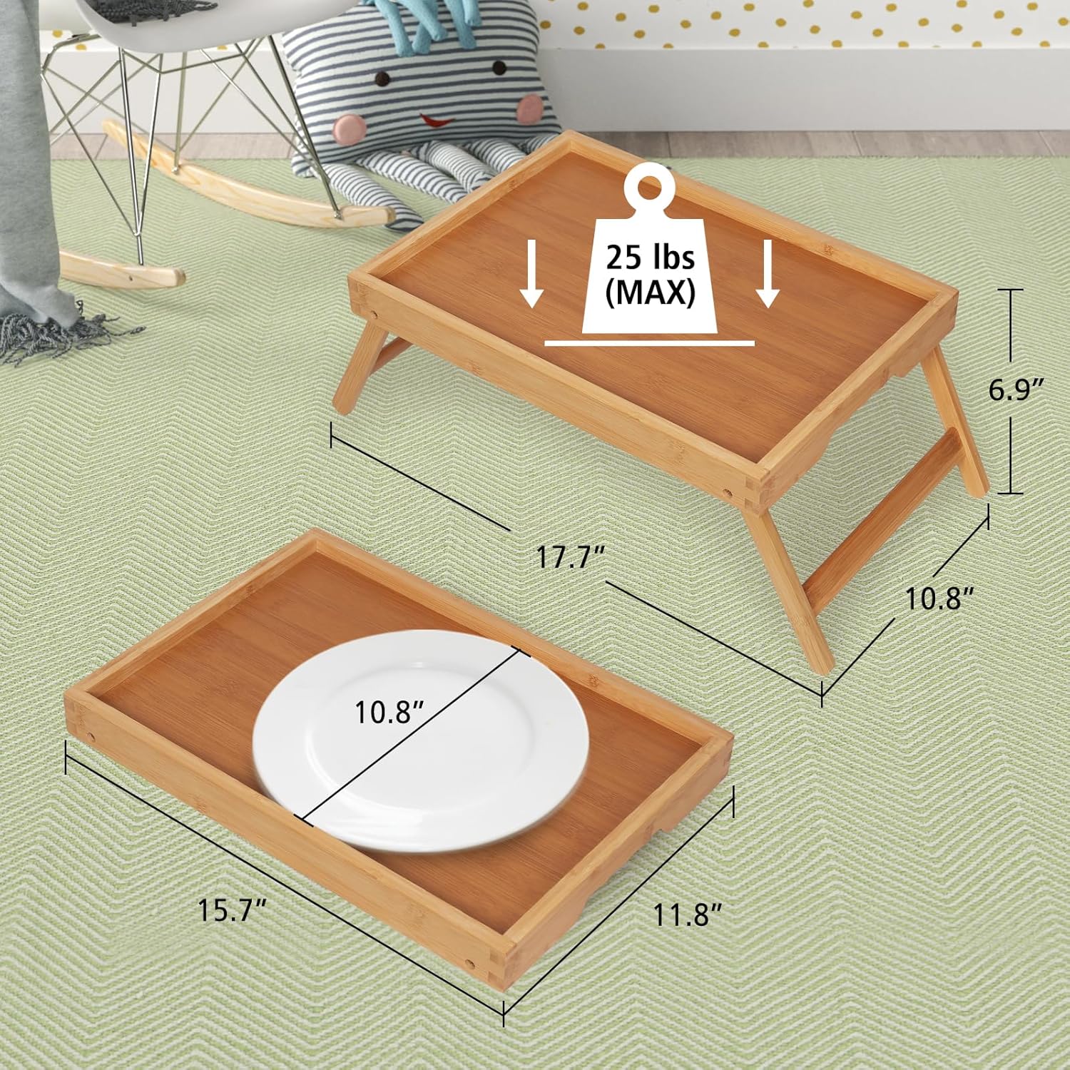 Artmeer Bed Tray Table with Folding Legs,Bamboo Breakfast in Bed for T