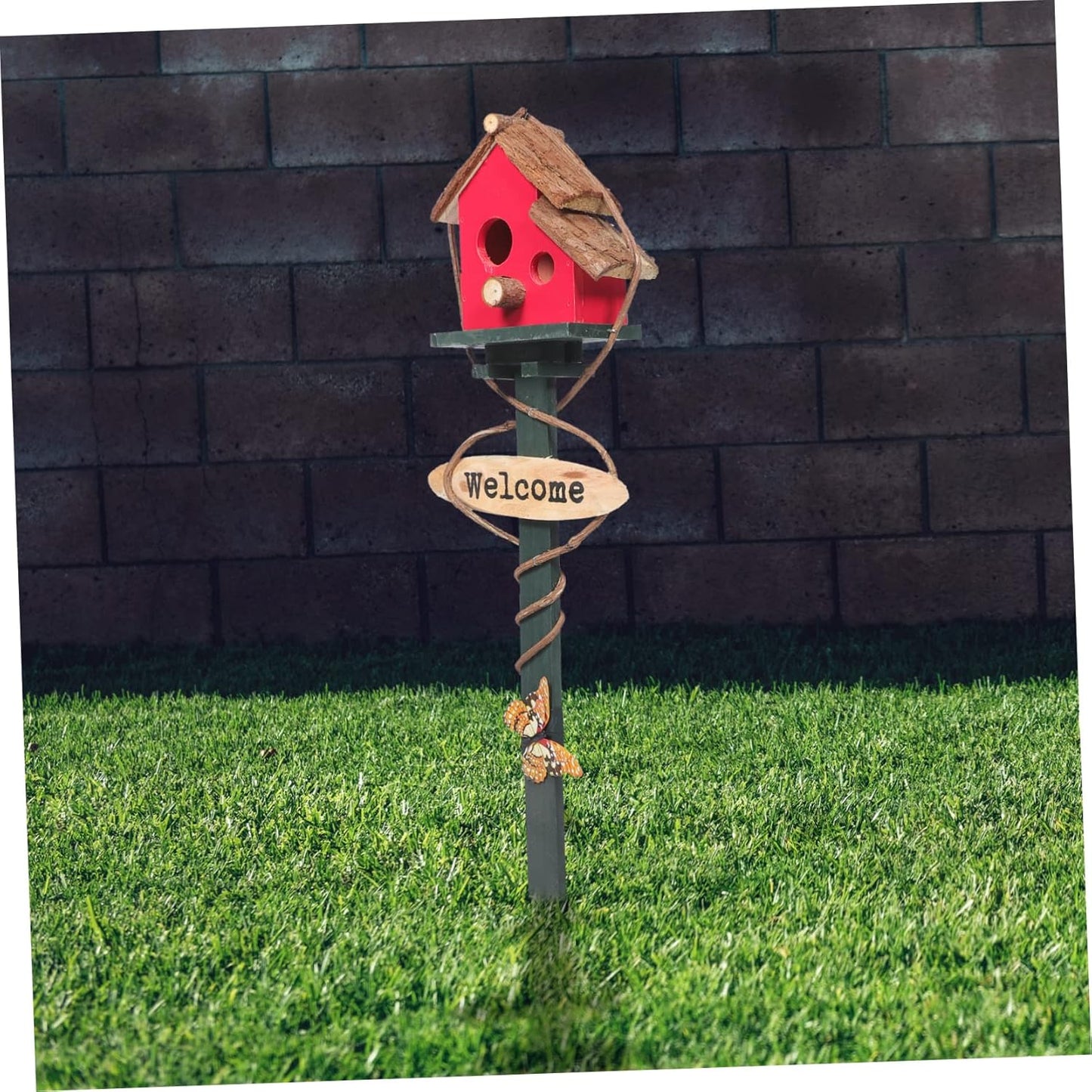 Bird Houses Yard Stake Bird Nest Garden Decorative Sticks Yard Stake Decor Wood Birdhouse with Stake Bird House on Stake Standing Bird Feeder The Bird's Nest Rattan Decorations