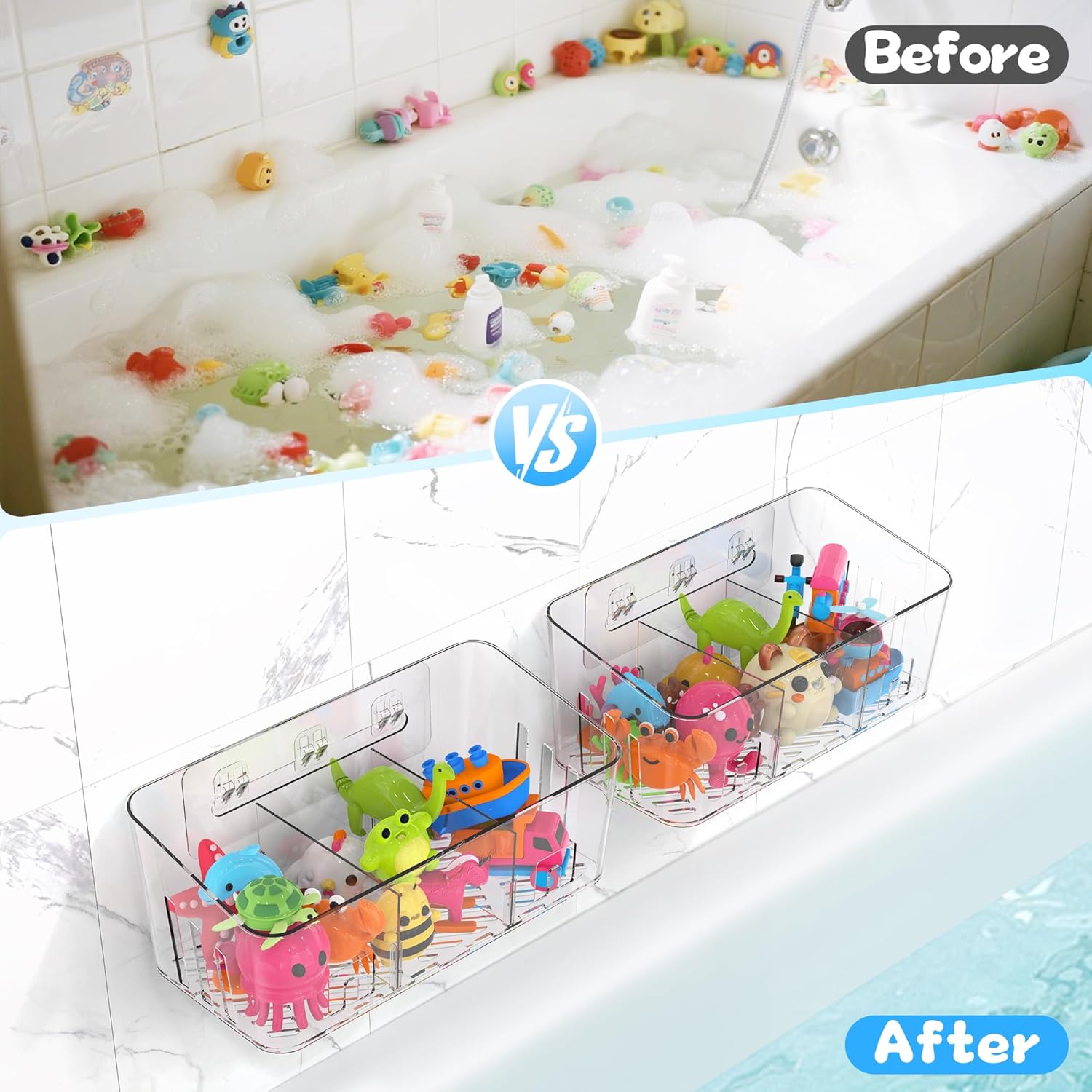 Lysam Bath Toy Storage 2 Packs, Large Bath Toy Holder with 3 Compartme