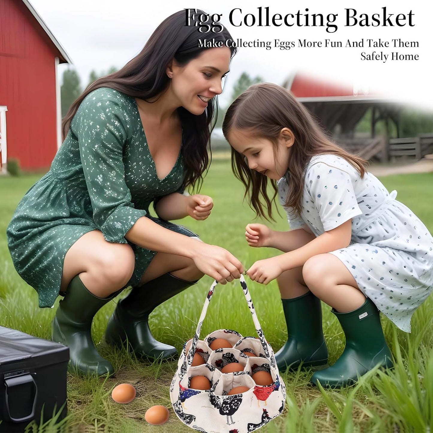 1 Pc Egg Collection Basket, Farmhouse Chicken Egg Holder with 7 Bags, 