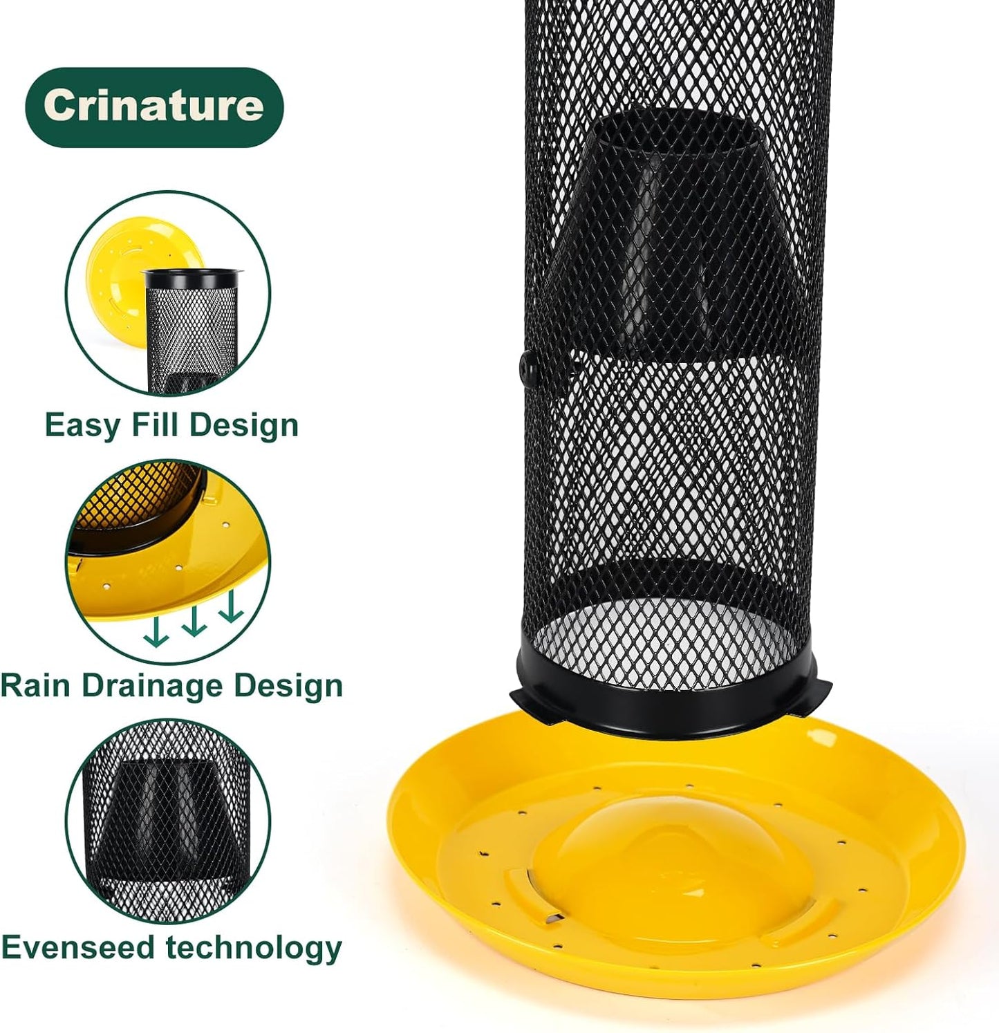 Finch Bird Feeder for Outdoors,Metal Mesh Tube Bird Feeders for Nyjer & Thistle Seed, 3.5 lbs Large Capacity (Yellow)