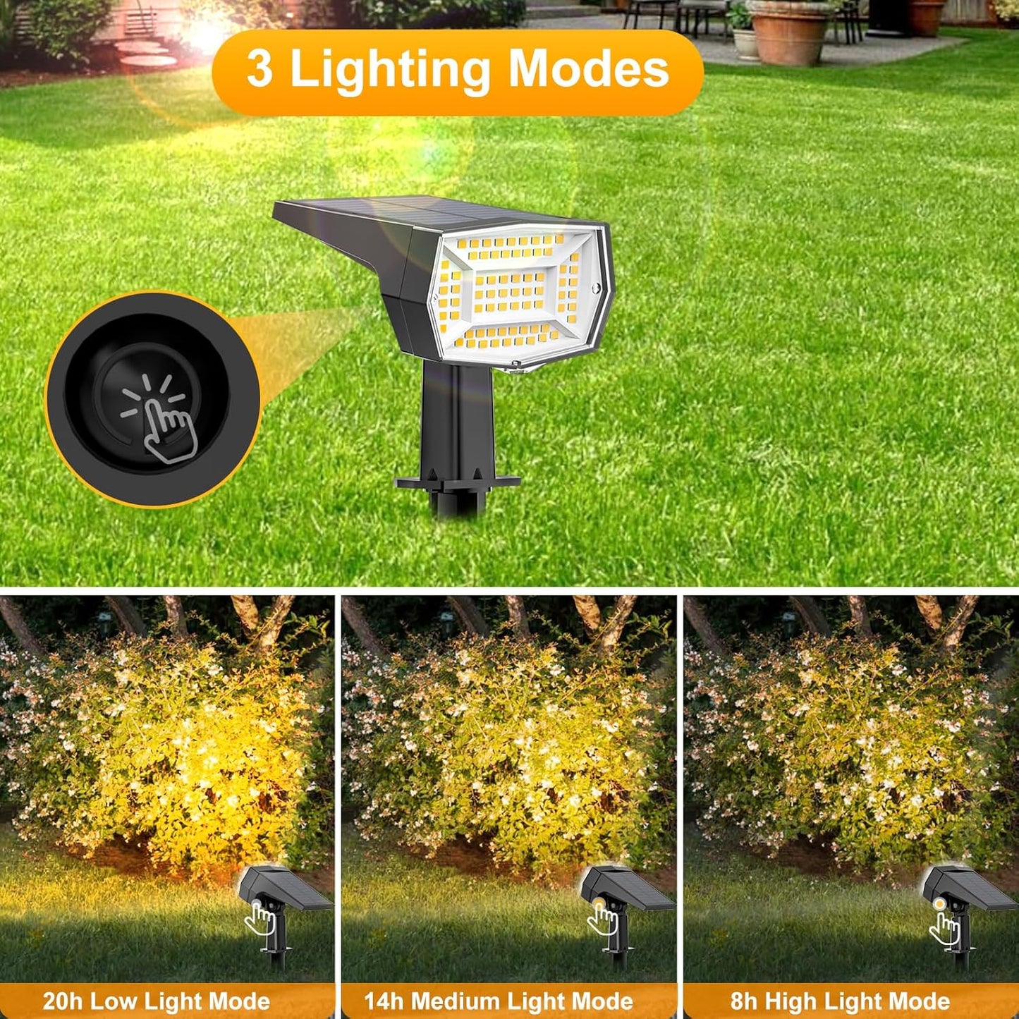 Fabrito Solar Spot Lights Outdoor Waterproof, 72 LEDs Landscape Spotli