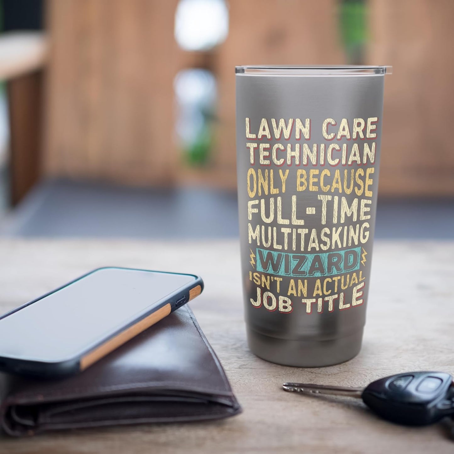 Wizard Job Title Quote - Funny Lawn Care Technician Stainless Steel Insulated Tumbler