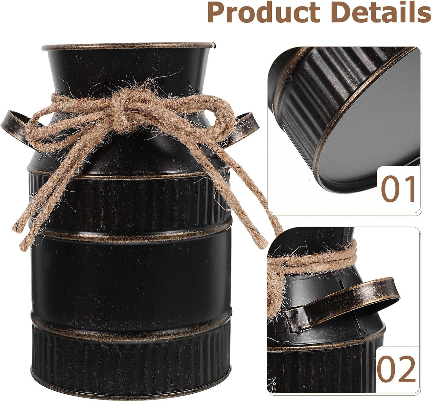 BESTOYARD Retro Iron Bucket Flower Vase Handle, Rustic Metal Milk Jug 
