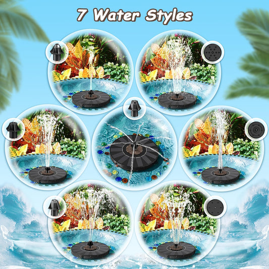 Yzert Solar Fountain Coffee Flower, Floating Solar Water Fountain Pump with 4 Fixers & 7 Nozzles for Bird Baths, Ponds, Pools, Gardens, Patios, Outdoors&Flower Pots