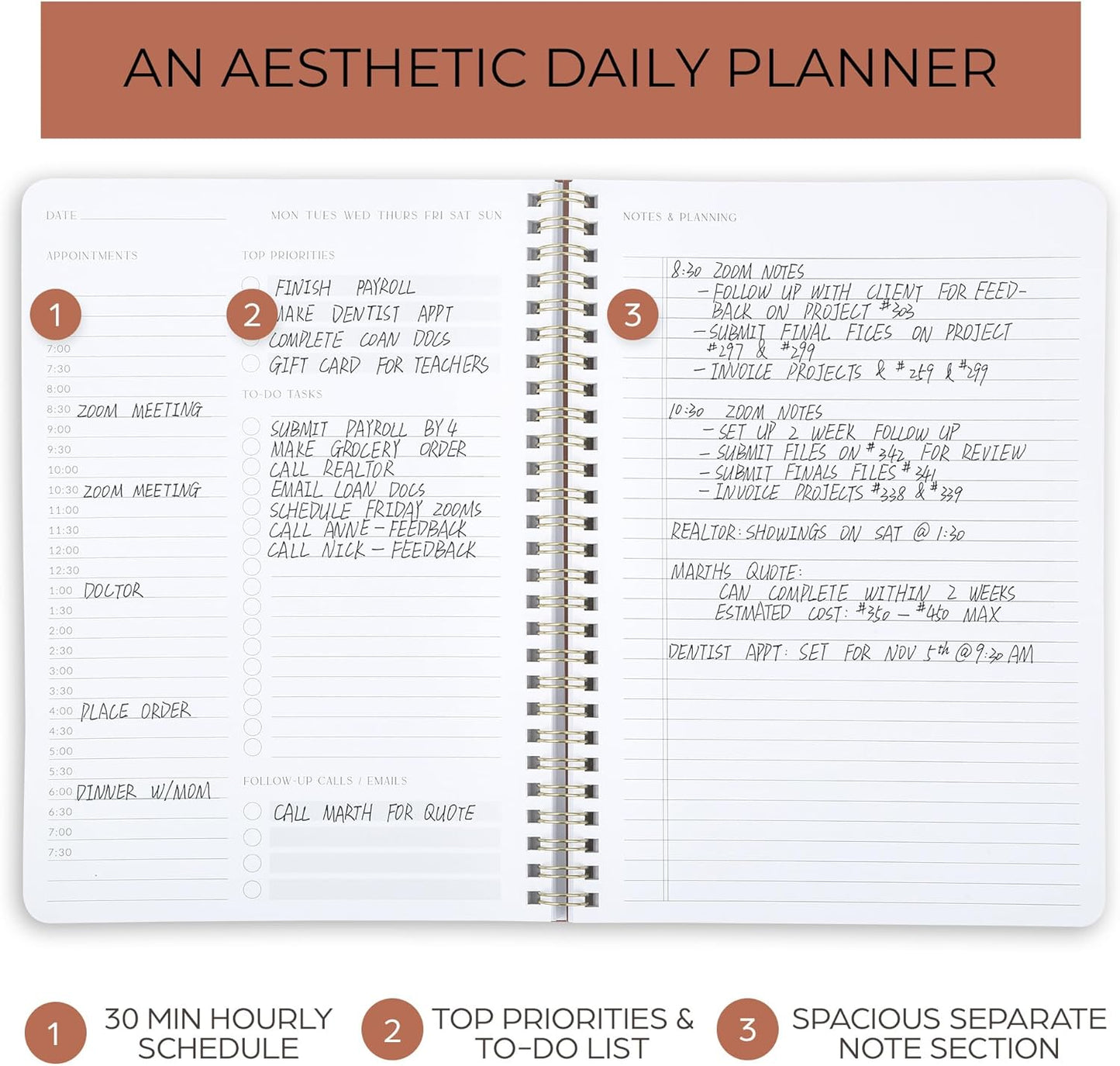 ZICOTO Beautiful Daily Planner And Notebook With Hourly Schedule - Aes