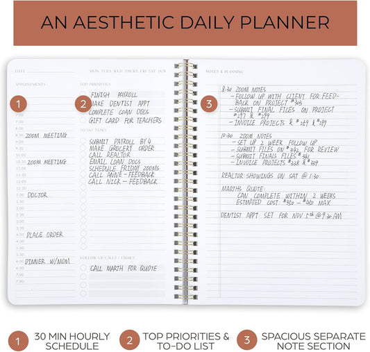 ZICOTO Beautiful Daily Planner And Notebook With Hourly Schedule - Aes