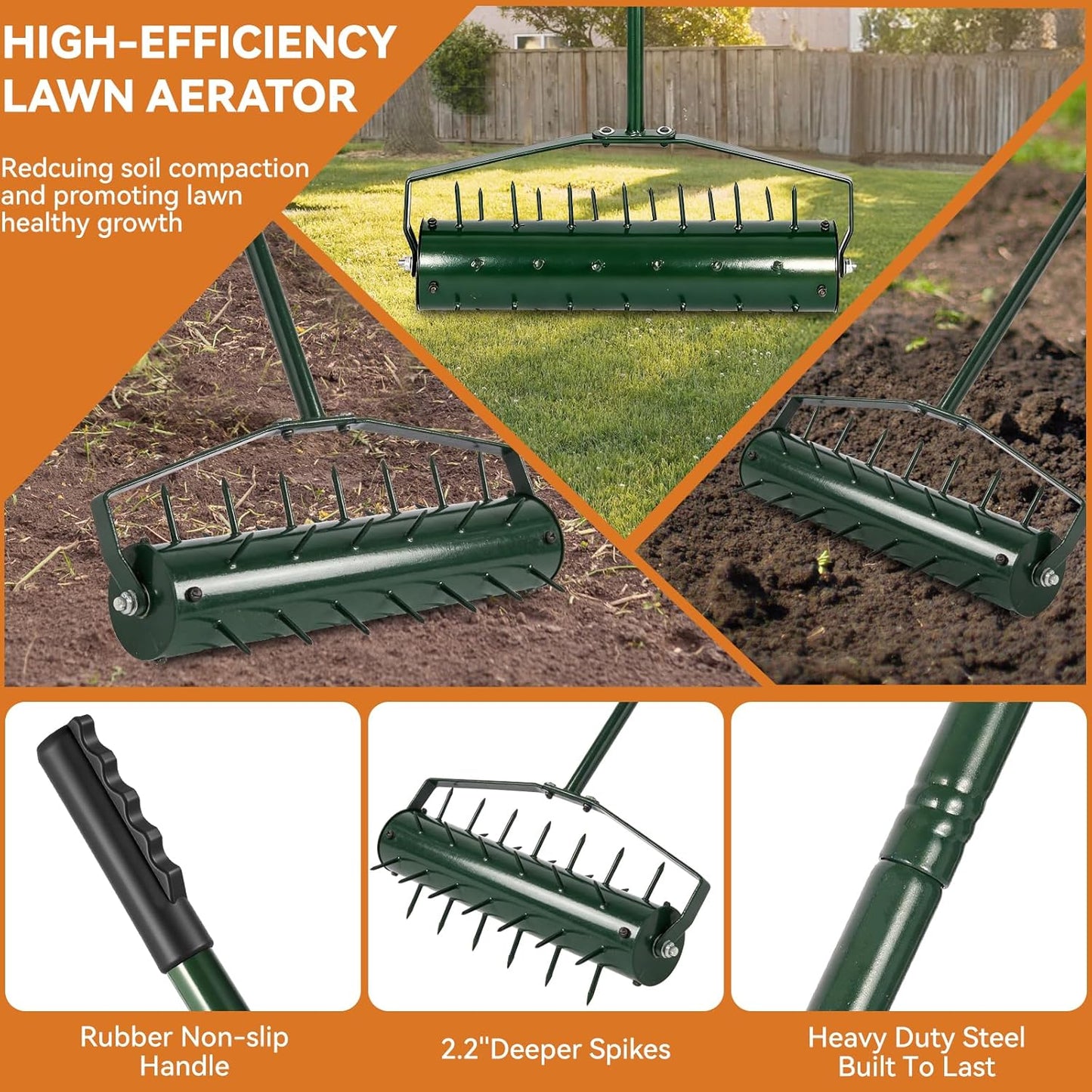 21" Rolling Lawn Aerator, Heavy-Duty Manual Aerator Tool with 2.2" Pre
