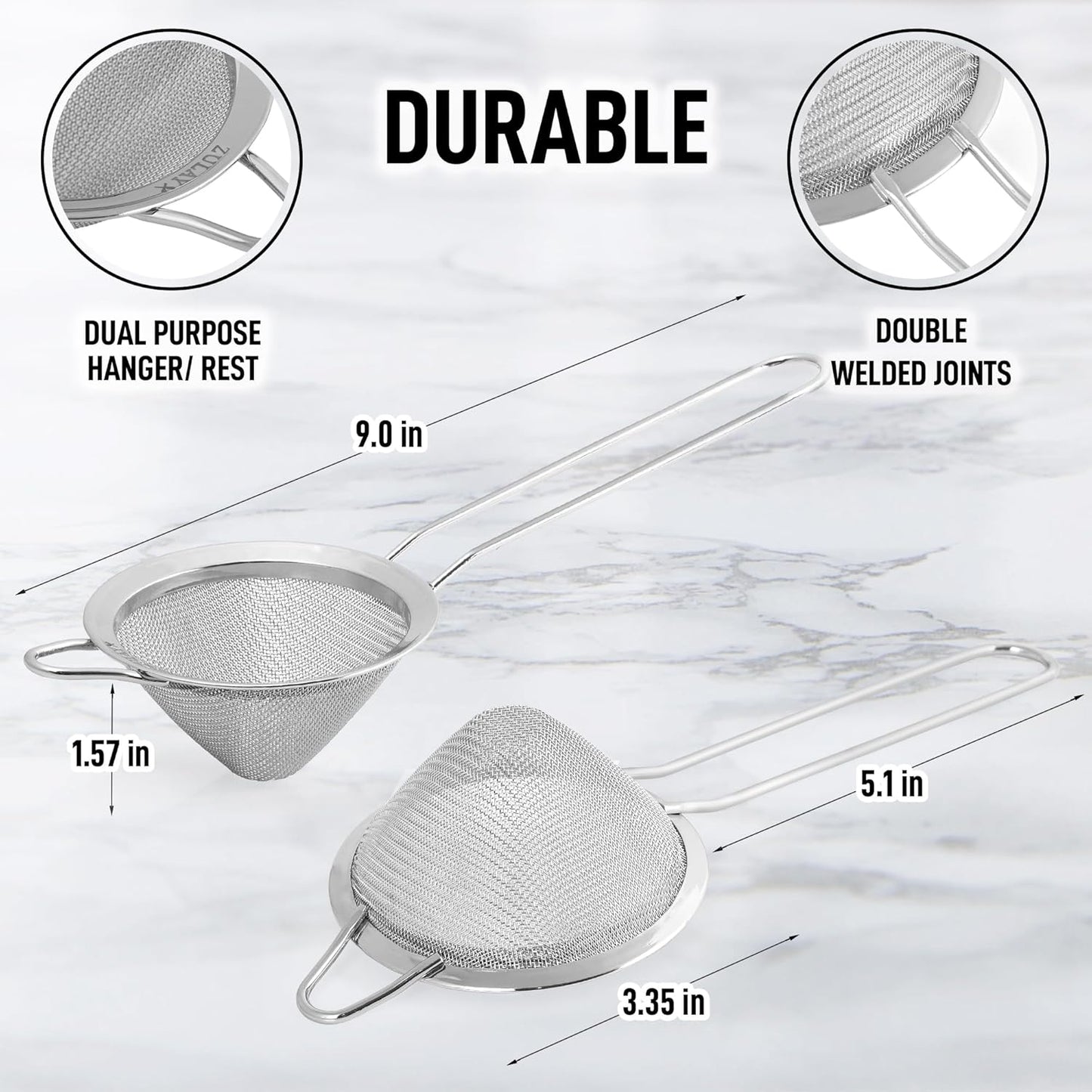 Zulay Kitchen 304 Stainless Steel Fine Mesh Strainer 3.35 in - Strainers Fine Mesh, Tea Strainers for Loose Tea - Perfect for Tea, Cocktails, Juicing, Drinks, Liquids, Matcha, Coffee & More