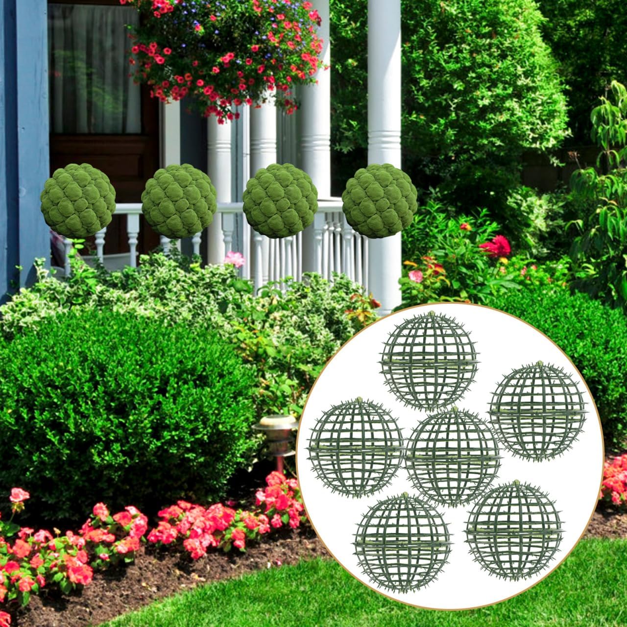 Housoutil 20cm Topiary Ball Frame, 6pcs Plastic Plant Support Cage, Sphere Flower Arrangement Holder for Garden Wedding Outdoor Decor Artificial Greenery Wreath Form Rack DIY Floral Stand