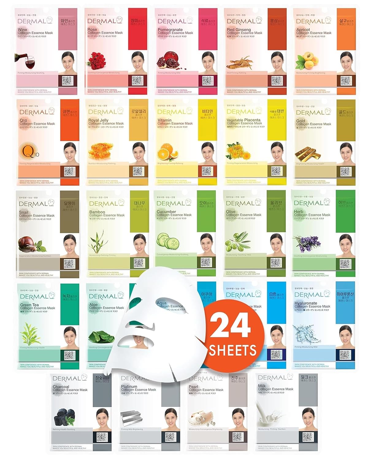 DERMAL 24 Combo Pack Made in Korea Facial Mask – 20+ Years of K-Beauty
