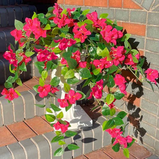 Artificial Faux Bougainvillea Flowers Plants for Outdoor Outside UV Resistant, 2 PCS Fake Silk Long Hotpink Hanging Vines Realistic Look Real for Spring Porch Planter Pot Patio Balcony Yard Decoration
