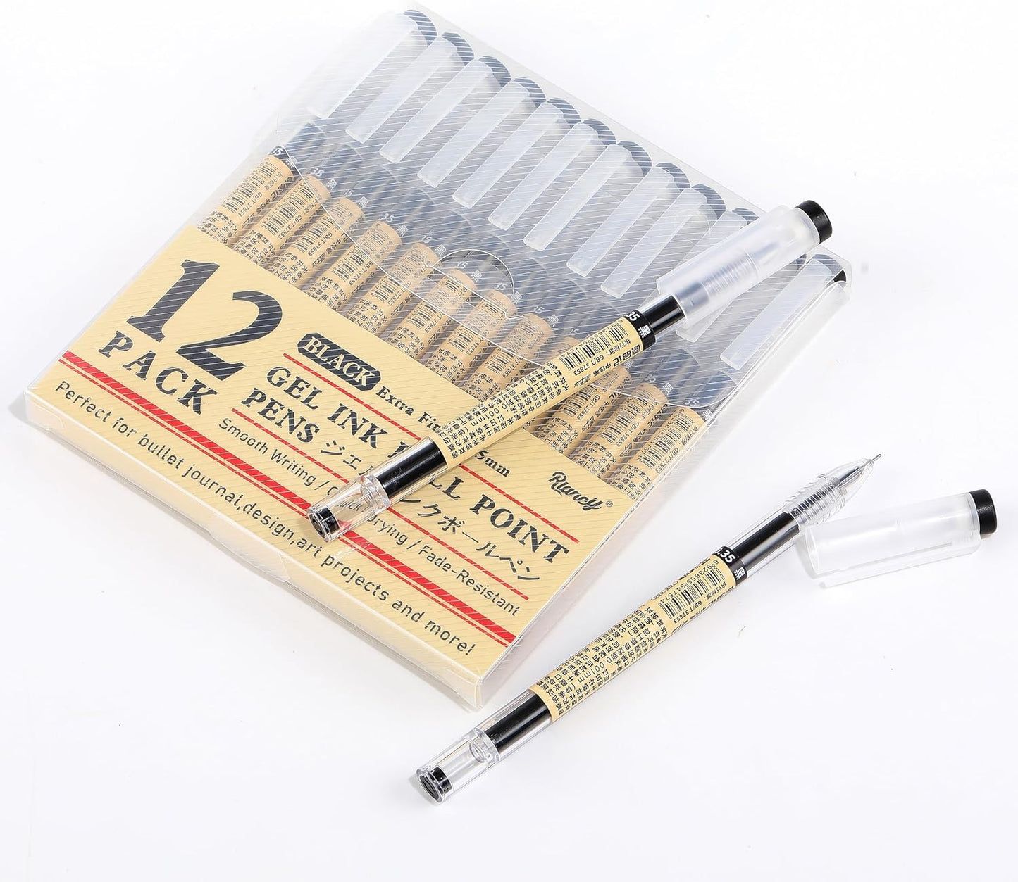 RIANCY Japanese Style Black Gel Ink Pens, 0.35mm Extra Fine Point, No 