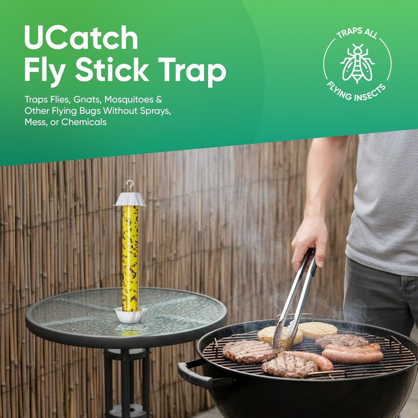 Sticky Fly Trap Indoor & Outdoor Pack of 4 | Hanging Fly Stick for Gna