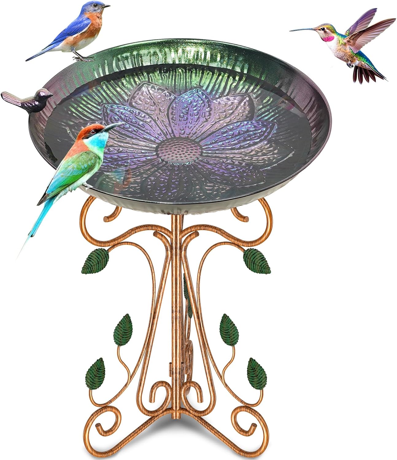 Vintage Metal Bird Bath for Outside, 13" Dia Birdbaths Bowl with Cast 